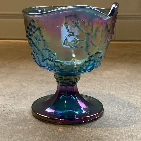 Colony Glass Harvest Grape Footed Cream Blue Carnival - Picture 8 of 8